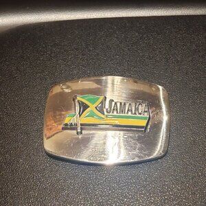 Jamaica Flag  Belt Buckle - Silver Metal- Vintage